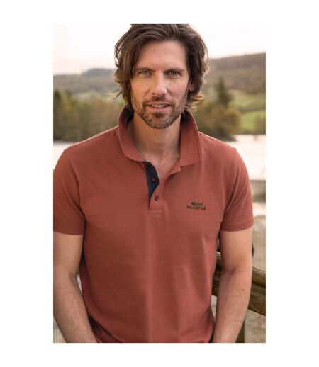 Mens Miles Pique Organic Polo Shirt Baked Clay Weird Fish