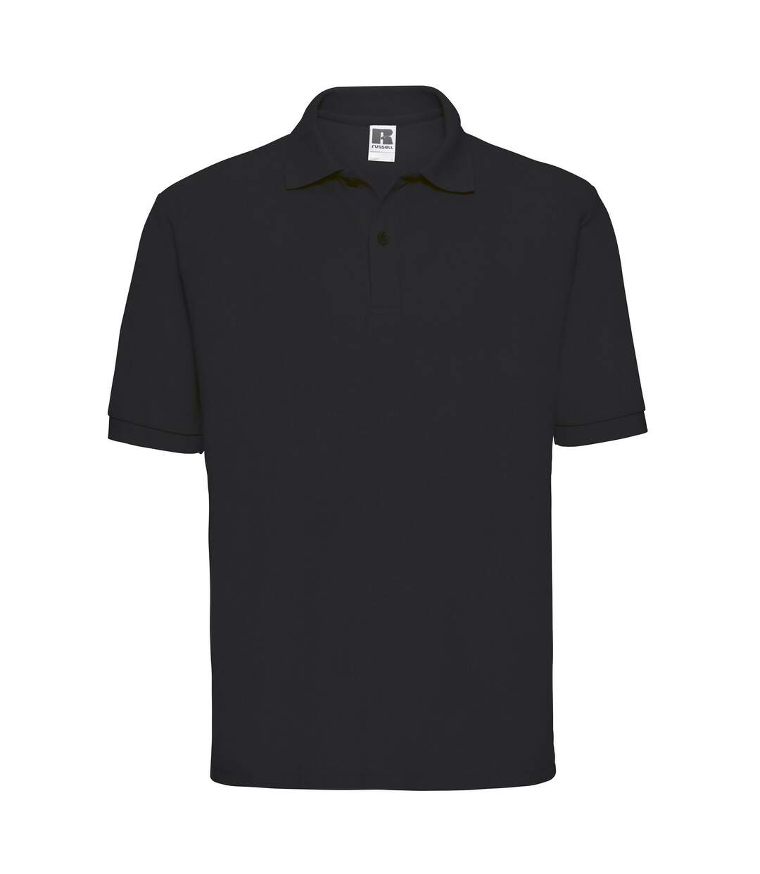 Mens Polycotton Pique Polo Shirt Black Russell-1