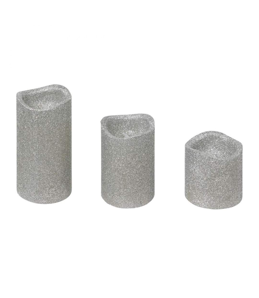 Lot de 3 Bougies LED Paillettes 10cm Argent-1