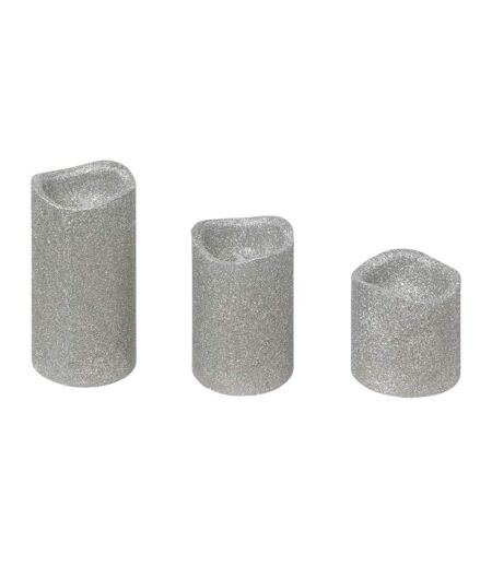 Lot de 3 Bougies LED Paillettes 10cm Argent