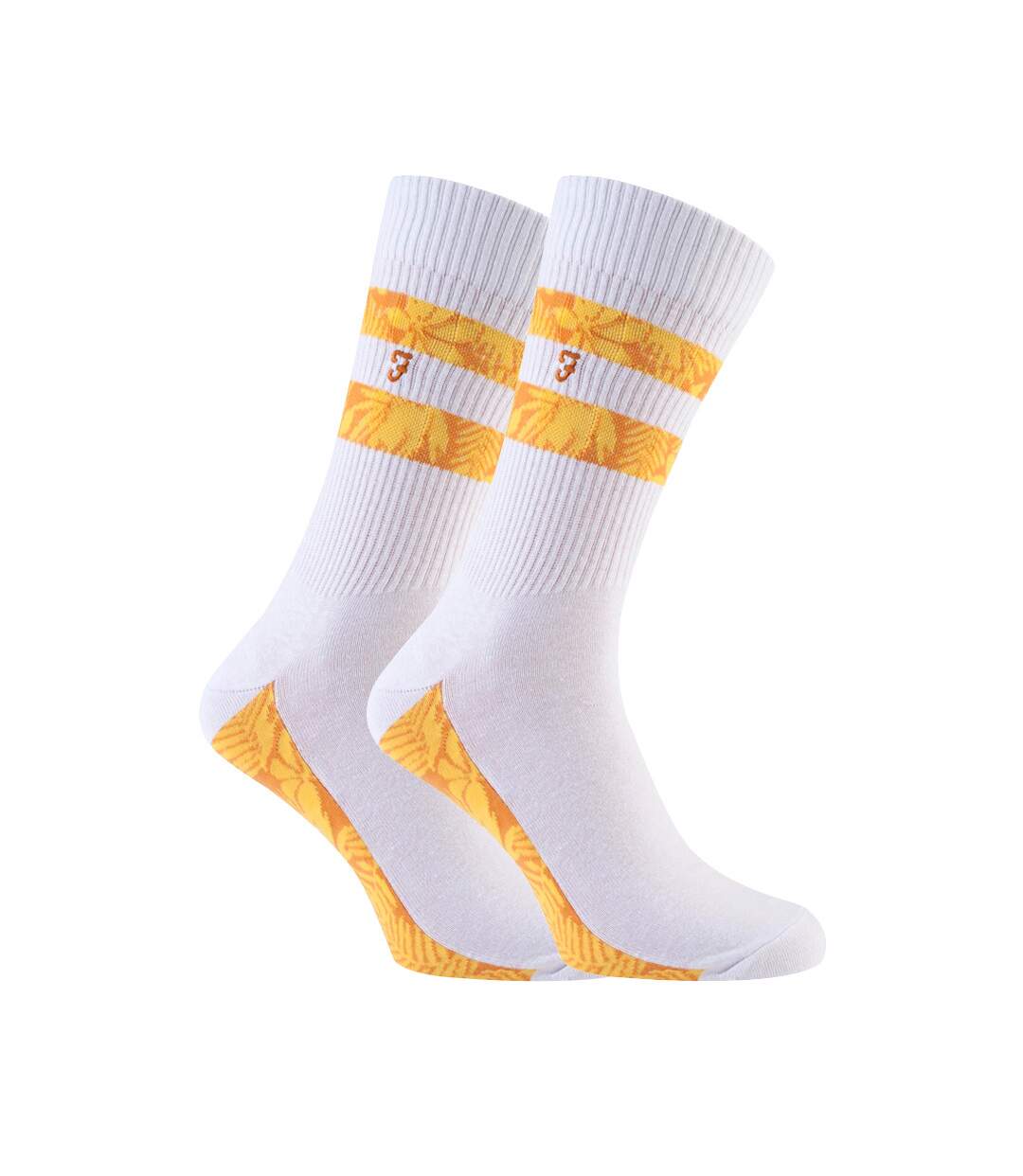 Farah - 2 Pairs Mens Cotton Ribbed White Sports Socks with Red Blue Yellow Stripes-1