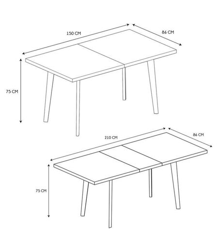 Table extensible pour 6 à 8 personnes effet bois - L.150 à 210 cm