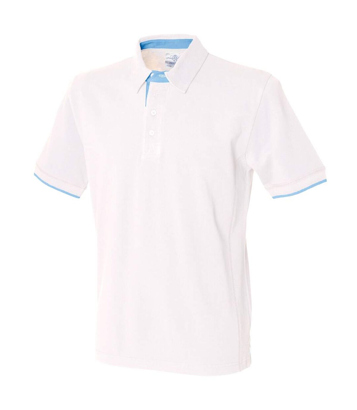 Front Row Mens Contrast Pique Polo Shirt (White/ Sky Blue)