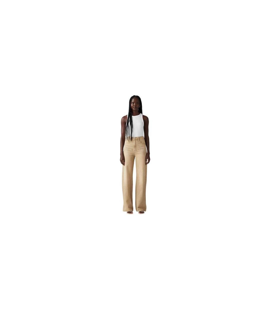 Womens/ladies Ribcage Denim Wide Leg Jeans Travertine Levis-1