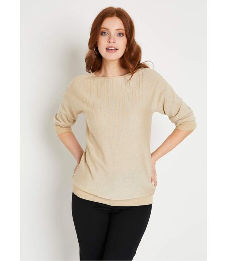 Pull mi-long uni brillant manches 3/4 col bateau