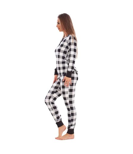 Pyjama Long Thermique À Carreaux Buffalo Womens/ladies Noir Blanc Keanu