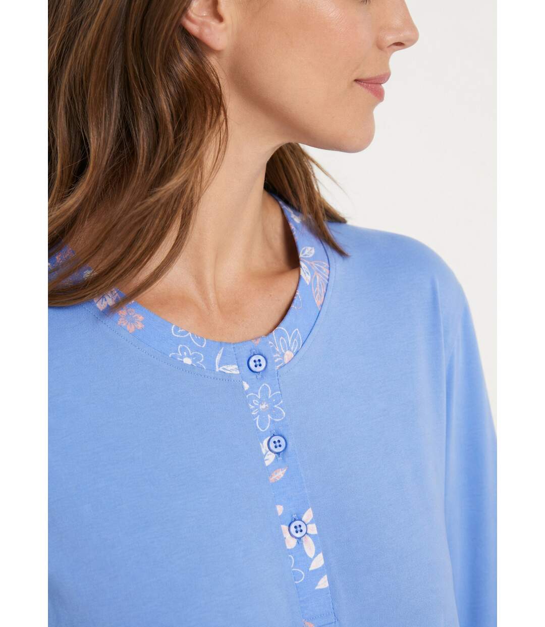 Pyjama manches longues coton uni fleuri-4