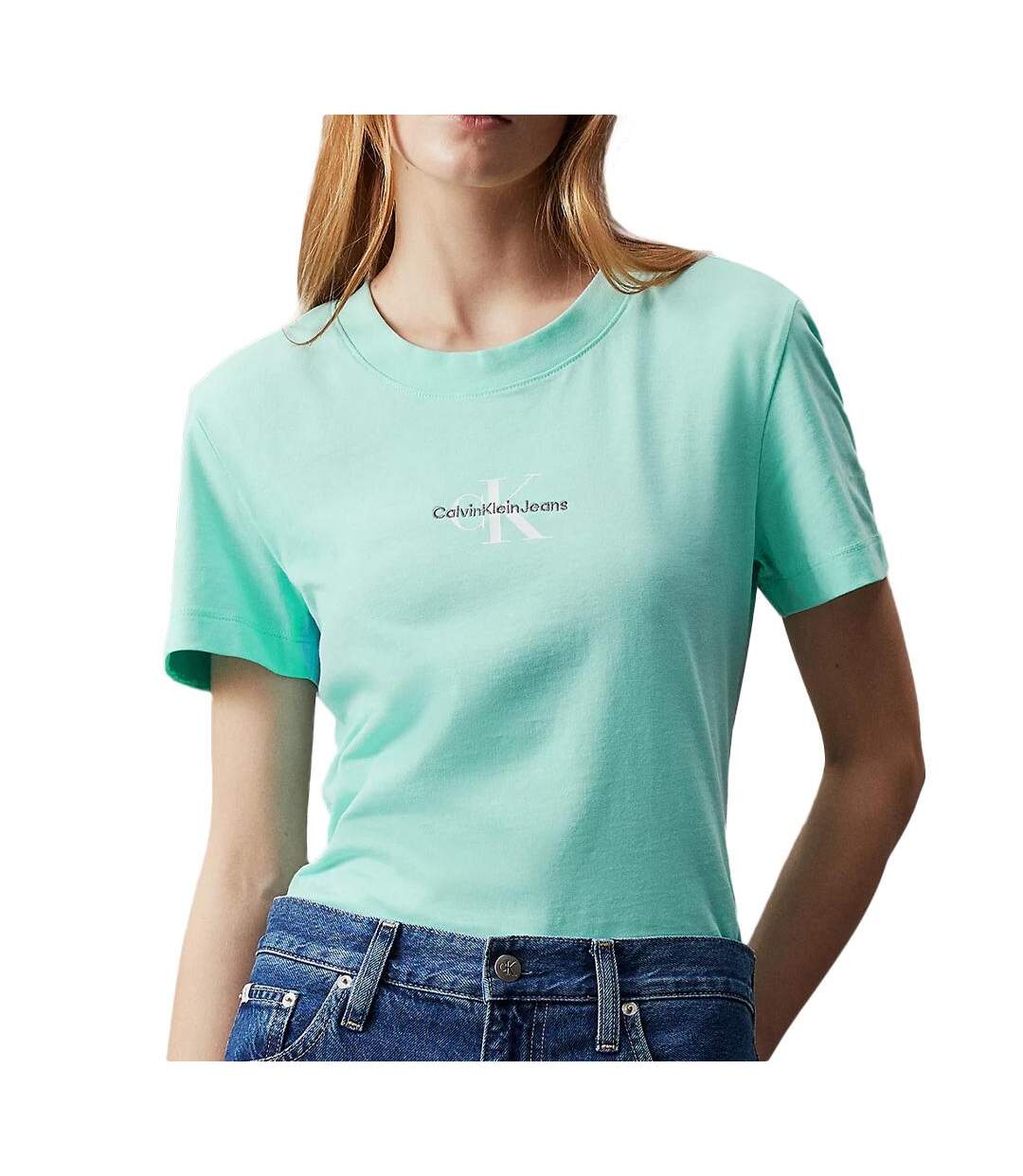 T-shirt Bleu Femme Calvin Klein Jeans Monologo Slim - L