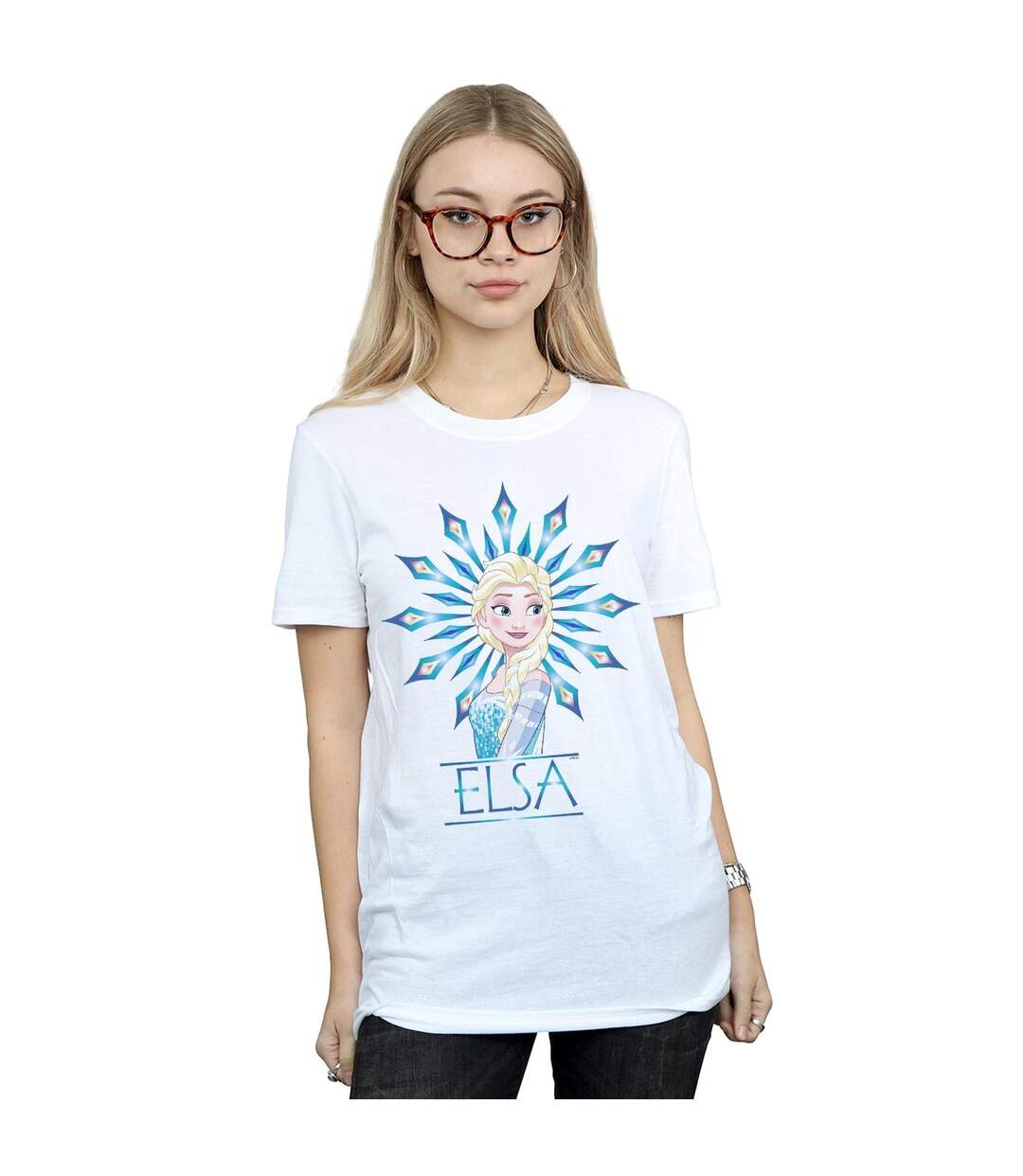 Disney Femme/Ladies Frozen Elsa Snowflake Cotton Boyfriend T-Shirt (Blanc) - UTBI24907-2