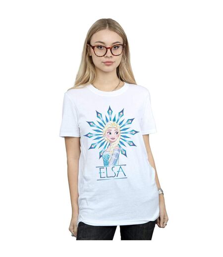 Disney Femme/Ladies Frozen Elsa Snowflake Cotton Boyfriend T-Shirt (Blanc) - UTBI24907