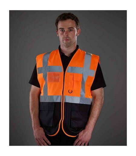 Unisex adult executive hi-vis waistcoat orange/black Yoko