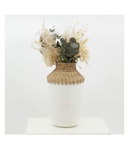 Vase en métal blanc et rotin Grand modèle