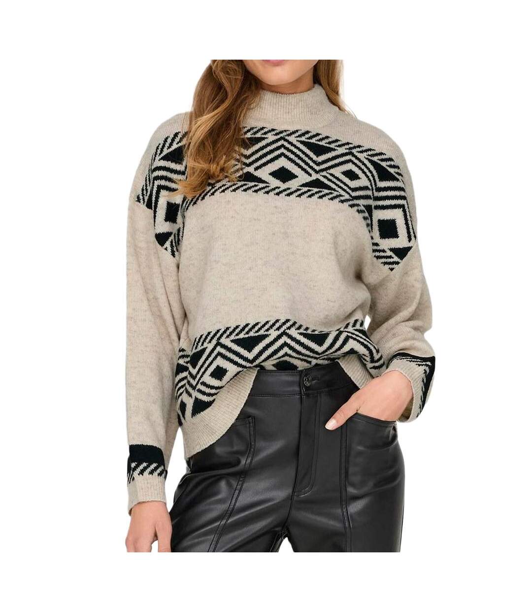 Pull beige/noir femme only victoria-1