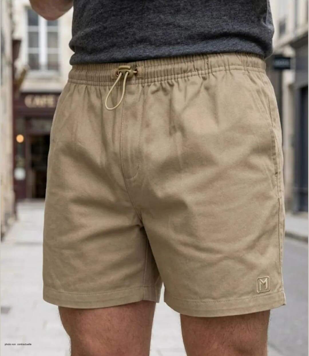 Short homme CHALLENGER 710095U001 beige : le bermuda 3 poches en pur coton pour l'été-1