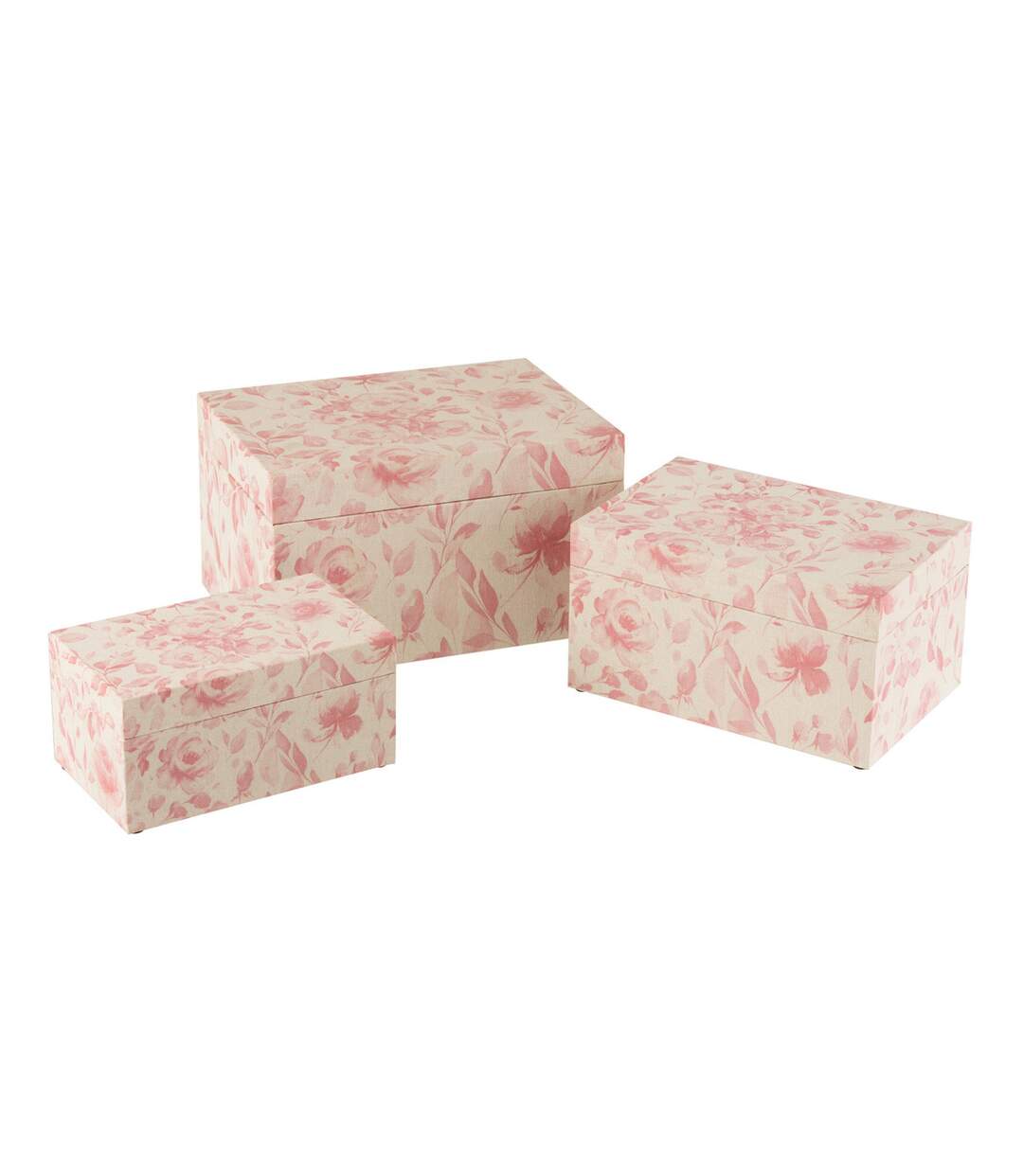Lot de 3 Boîtes Déco Motif Fleurs 35cm Rose-1