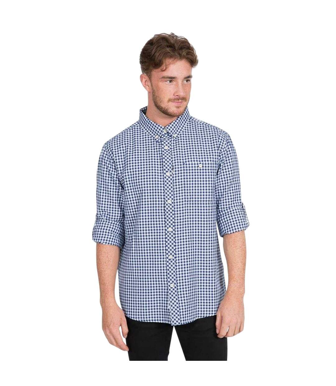 Mens Checkerboard Button-down Shirt Blue Check Trespass-4