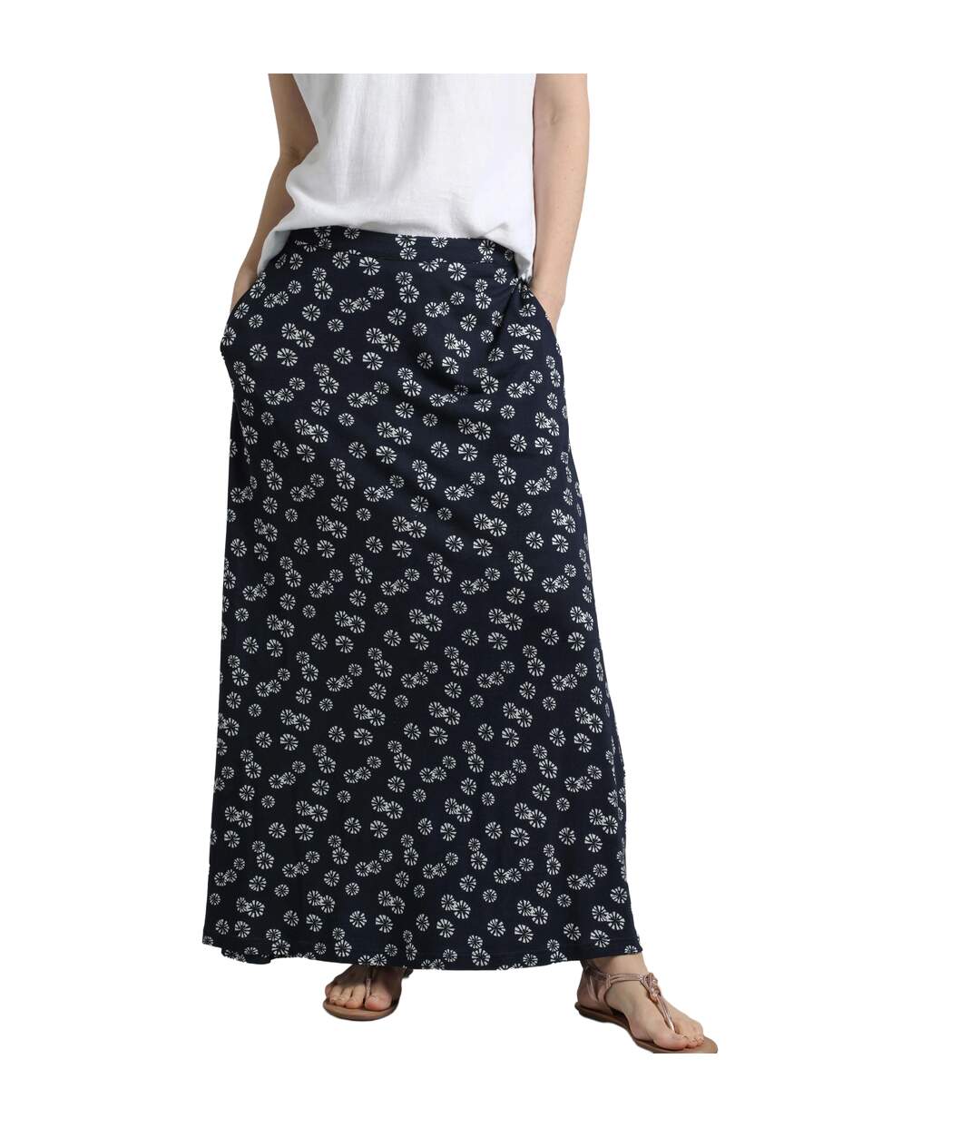 Womens/ladies medivet floral jersey maxi skirt navy blue Weird Fish-3