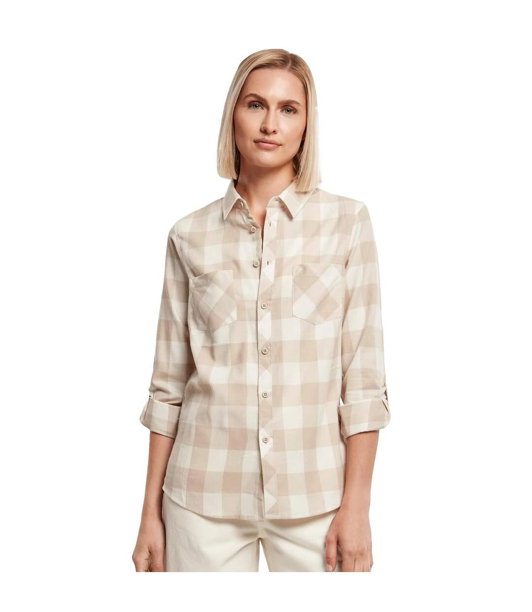 Chemisier Motif/style À Carreaux Femme Sable Blanc Taupe Clair Urban Classics-3