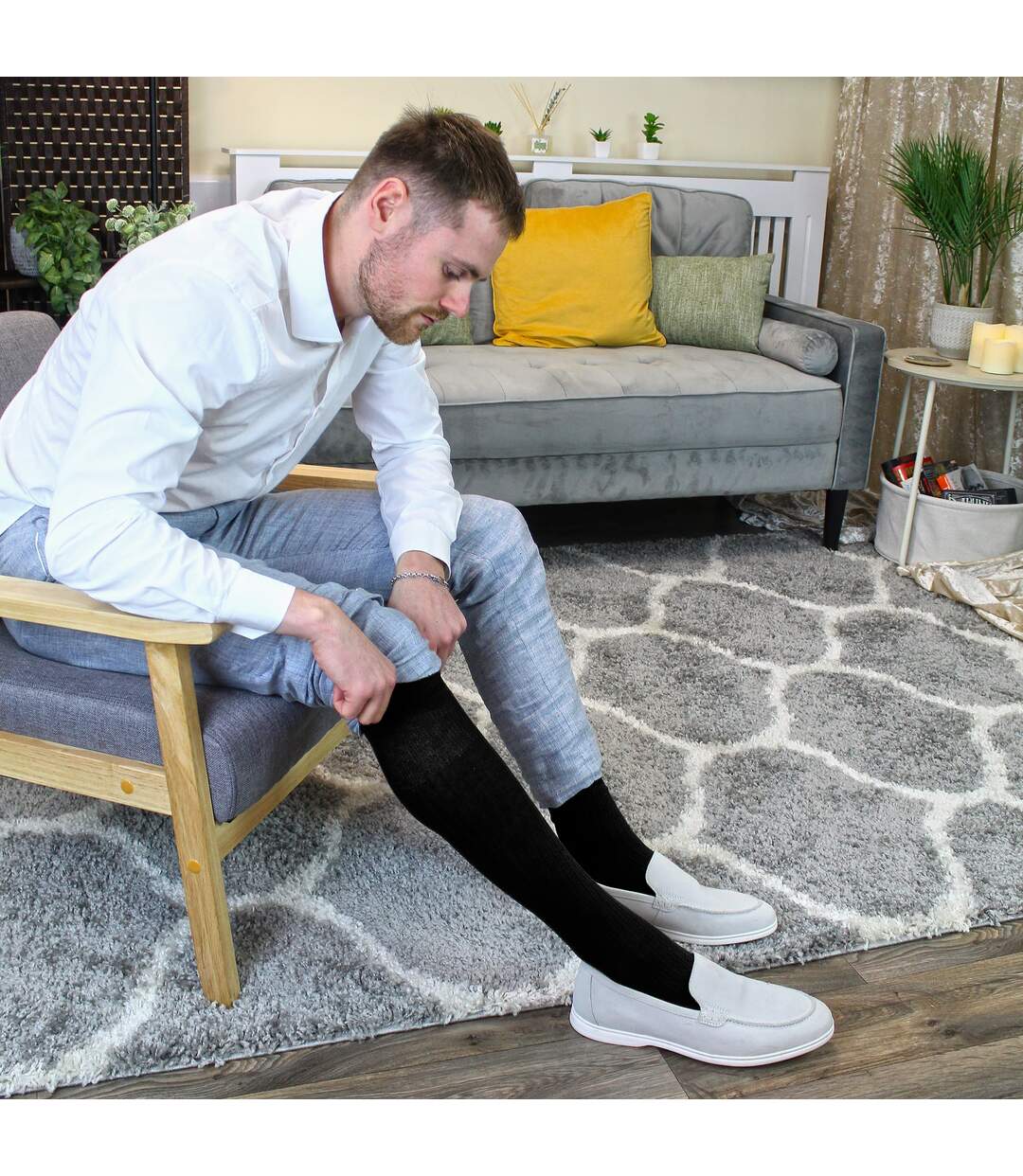 3 Pack Mens Long Knee High Lightweight 100% Cotton Soft Breathable Socks-5