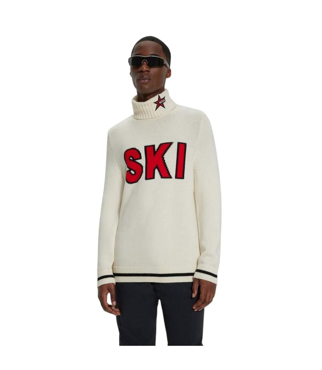 Mens Ski Turtle Neck Jumper White Boss-4