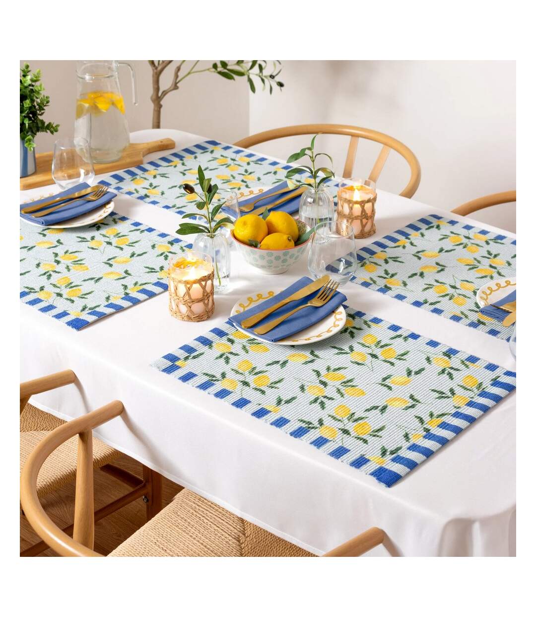 Pack of 4  Lemon placemat  one size blue/yellow Furn-4