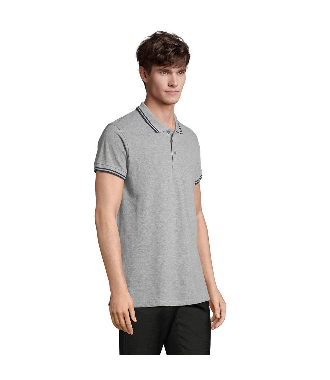 Polo Pasadena Homme Gris Chiné Bleu Marine SOLS-1