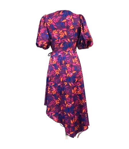 Robe Portefeuille Manches Bouffantes Motif/style Imprimé Feuille Femme Violet Little Mistress