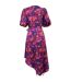 Robe Portefeuille Manches Bouffantes Motif/style Imprimé Feuille Femme Violet Little Mistress-3