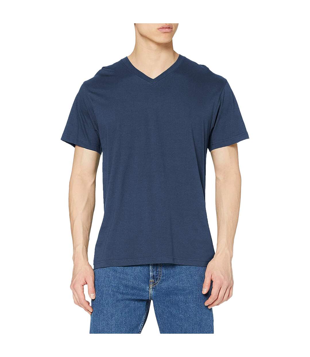 T-shirt Col V Homme Bleu Marine Stedman-1