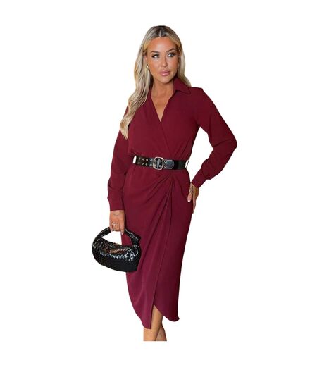 Womens/ladies Polyester Belted Wrap Dress Wine AX Paris