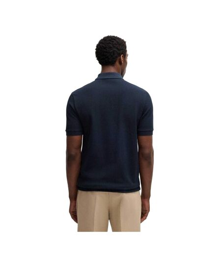 Mens Zip Neck Regular Short-sleeved Polo Shirt Dark Blue Boss
