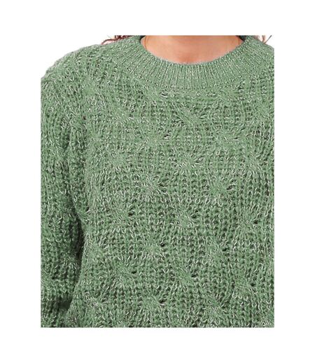 Pull femme col ras du cou manches longues - Couleur vert