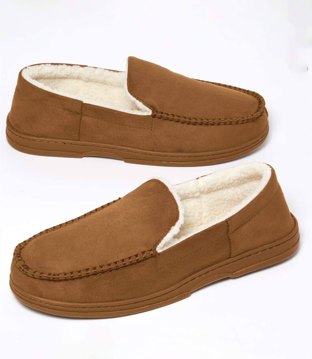 Men's Brown Faux-Suede Slippers-1