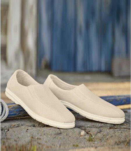 Men's Elasticated Canvas Moccasins - Off-White
