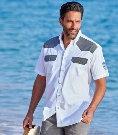 Men's White Shirt with Chambray Details