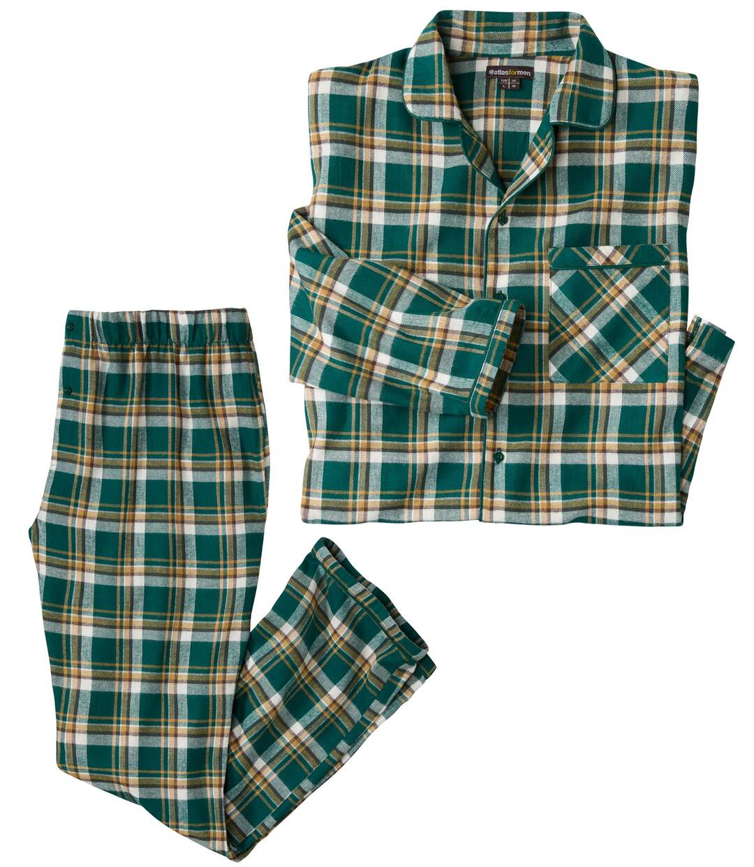 Men's Checked Flannel Pyjamas - Green White Ochre