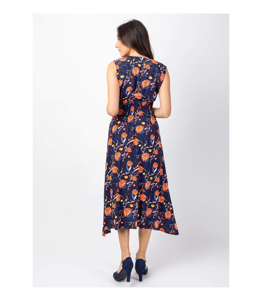 Robe longue asymétrique AMELIA motif fleurs Coton Du Monde