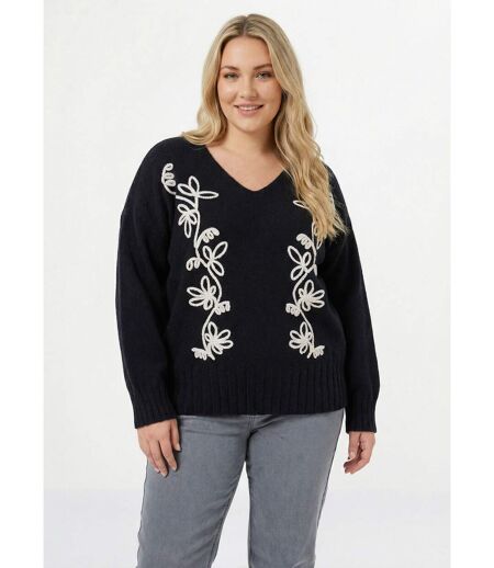 Pull col V avec broderies fleurs
