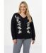 Pull col V avec broderies fleurs-1