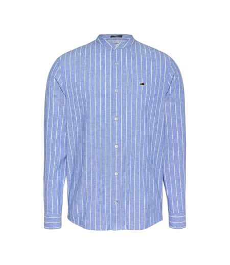 Mens Linen Long-sleeved Shirt Blue Ecru Tommy Jeans