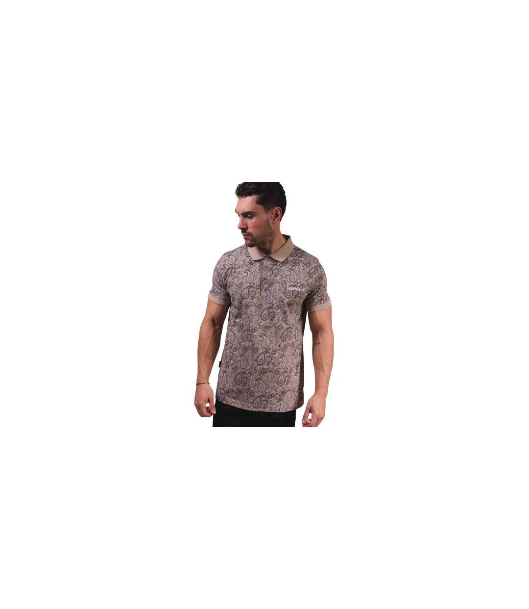Polo Motif/style Cachemire Homme Beige Gris Lambretta-1