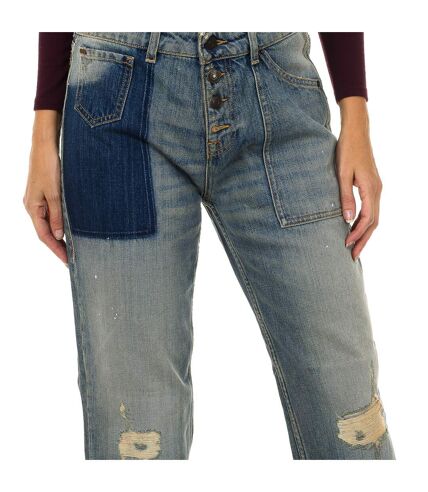 Women's long worn and torn effect denim pants 6Y5J13-5D2YZ