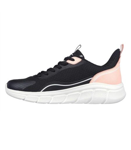 Womens/ladies Bobs Flex Trainers Black Pink Skechers