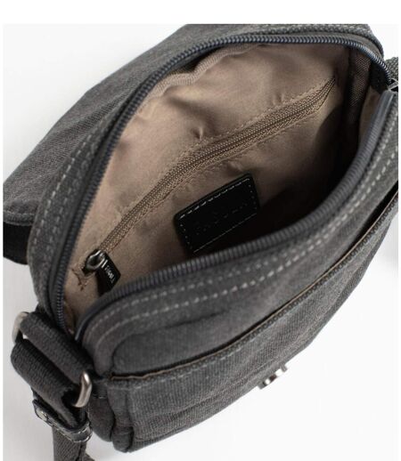 Sacoche bandoulière homme en toile et cuir noir - multi-poches - poignée et bandoulière réglable