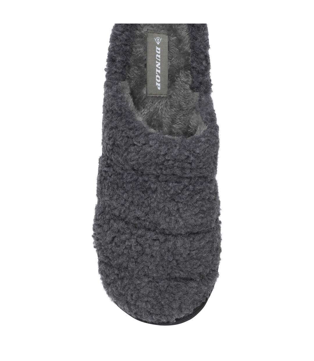 Dunlop - Chaussons mules homme polaire teddy anthracite dos ouvert-3