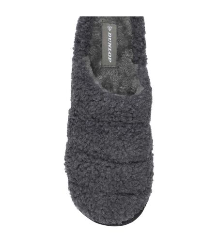 Dunlop - Chaussons mules homme polaire teddy anthracite dos ouvert