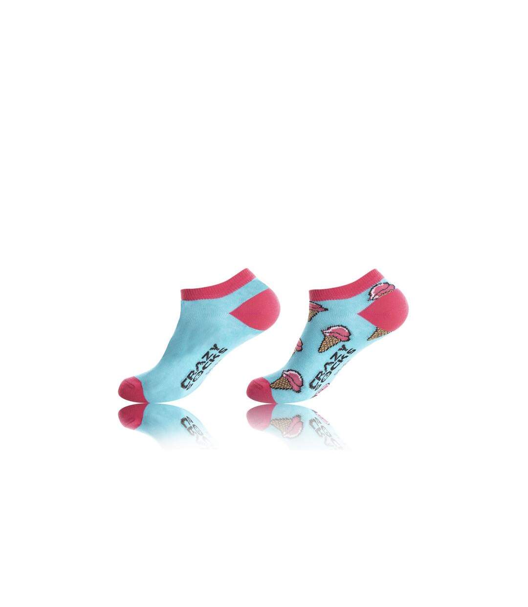 CRAZYSOCKS Lot de 2 paires de Socquettes Femme Coton Bio GLACES Bleu Rose-1