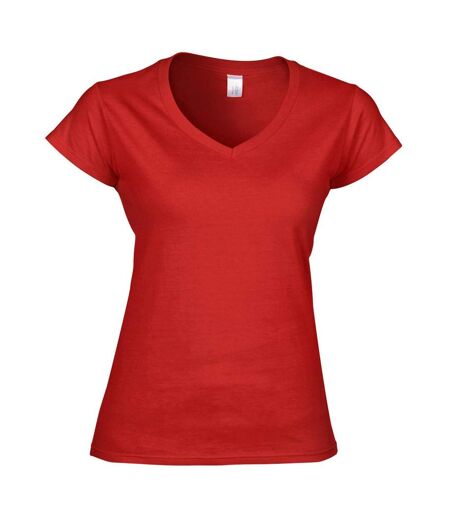 T-shirt À Manches Courtes Et Col En V Femme Rouge Gildan