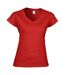 T-shirt À Manches Courtes Et Col En V Femme Rouge Gildan-2