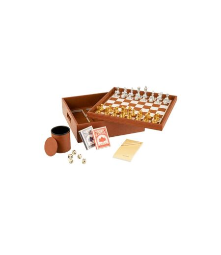 Boîte Jeux de Cartes & Échiquier Ezra 35cm Cognac